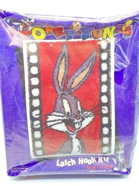Vintage Looney Tunes Bugs Bunny Latch Hook Rug Kit - Bugs On Film- 20”x 30”